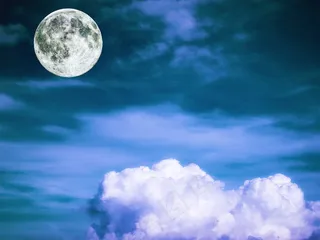 满月，天空，云，蓝色