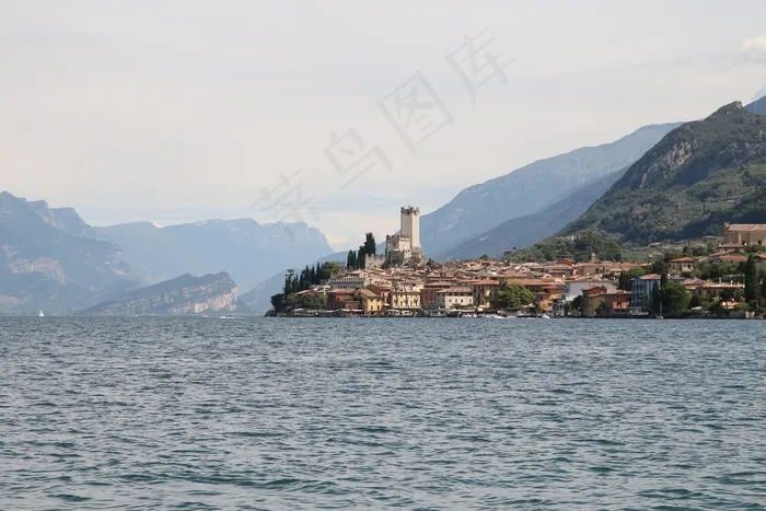 马尔切西内，加尔达，意大利，假期，全景图，湖泊风景，水