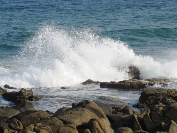 沧海，水机，蓝色，岩，波，白色，破碎，喷雾