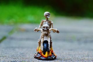 骑自行车的人，骨架，令人毛骨悚然，奇怪，装饰，吓人，骨