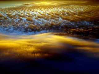 云，天空，日落，红色，蓝色，蓬松，在晚上