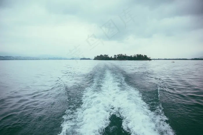 划船，痕迹，泡沫，水，岛，出发，船