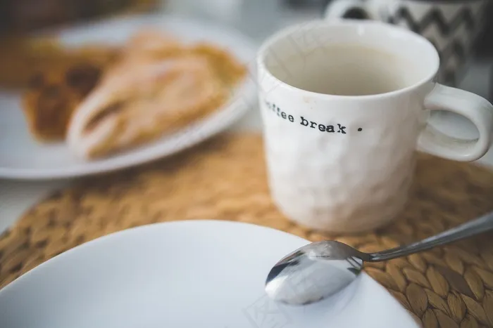 咖啡,咖啡杯碟,杯子,马克杯,茶,白色杯子与断词