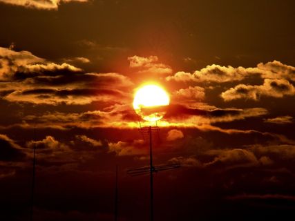 日出，太阳，金，云，黑暗，天线