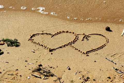 沙漠,羊皮纸背景,砖石材,绘画,龟裂的大地,海滩上的心