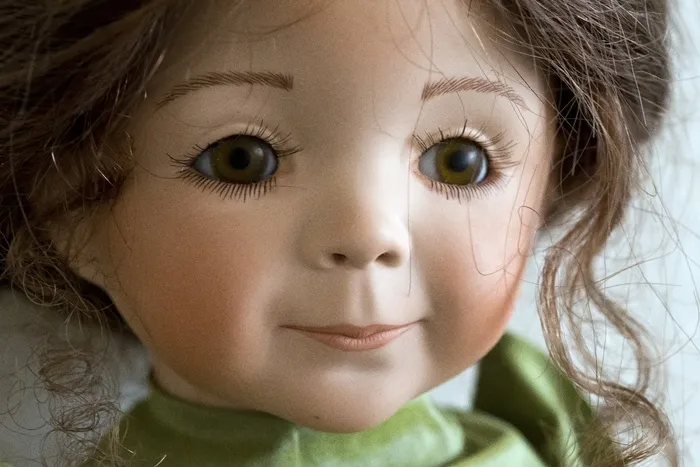 收藏家的娃娃，细节，脸，棕色的眼睛，粉红色的嘴唇