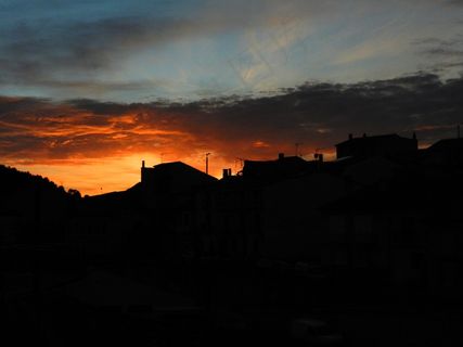 天空，剪影，人，橙色，云