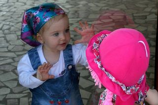 女孩，贝贝，娃娃，窗口，粉红色，无罪，儿童，裙子