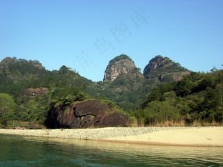 山，中国，景观，海滩，水，看到，江