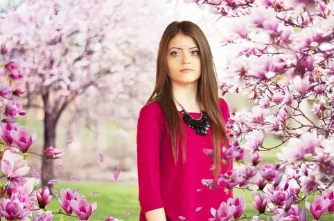 大自然，美丽，花，女孩