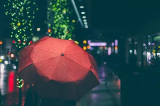 红色，雨伞，下着雨，夜，黑暗，街，城市