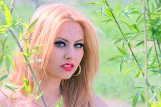 女孩，肖像，金色的头发，不错，绿色