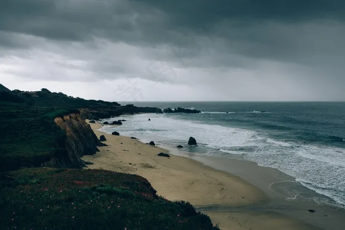 海滩，海岸，海岸，那些，黑暗，水，沙，假期