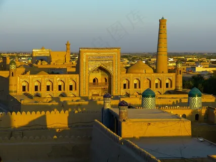 希瓦，城市，城市景观，老，Abendstimmung，乌兹别克斯坦