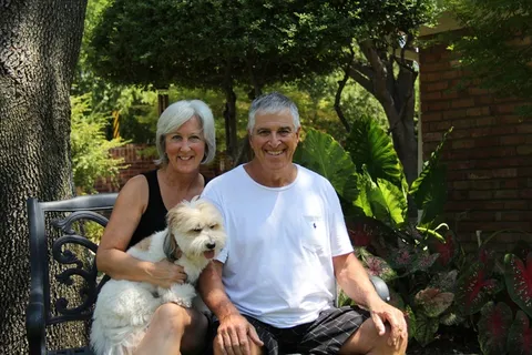 夫妇，高级，坐在，外，高加索人，丈夫