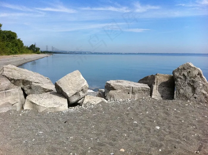 海滩，岩，水，蓝色，巨石，湖泊风景，伯灵顿