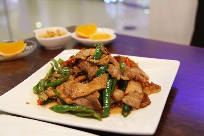 食品，晚餐，午餐，炸，猪肉，肉，绿辣椒