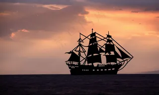 海，湖，水，航海，天空，云，日落