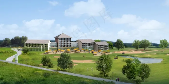 高尔夫球场，渲染，可视化，建筑