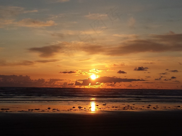 日落，太阳，海洋，海滩，日落背景，天空