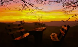 休息处，野餐，日落，银行