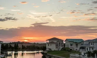 日落，运河，佛罗里达，体系结构，现场，夜