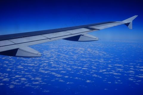 飞，飞机，机翼，天空，云，蓝色