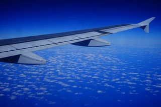 飞，飞机，机翼，天空，云，蓝色