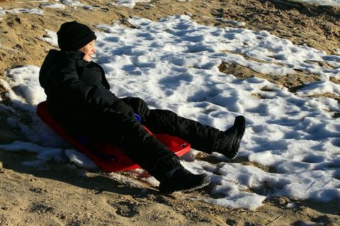 休闲，冬季，雪地，欢乐，滑梯，驱动器，雪橇骑