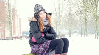 女孩，冷，雪，冬天，裙子，帽子，白雪皑皑，薄雾