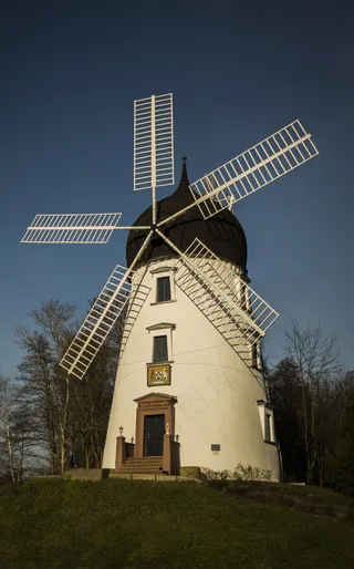 磨，Gifhorn，风车，天空，草，树木