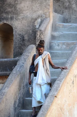 印度，Sadhu，圣洁，男子，楼梯