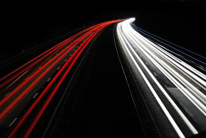 汽车，高速公路，光，快门，红色，白色，夜晚