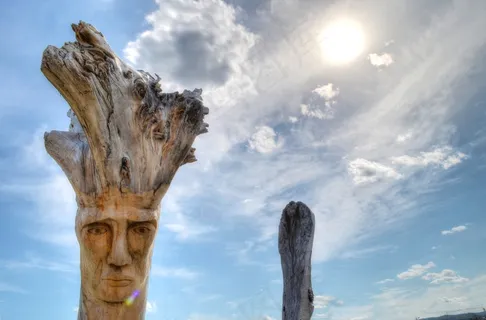 雕塑，天空，太阳，雕像，蓝色，男子，首席，木