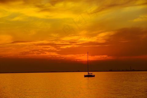 船，太阳，日落