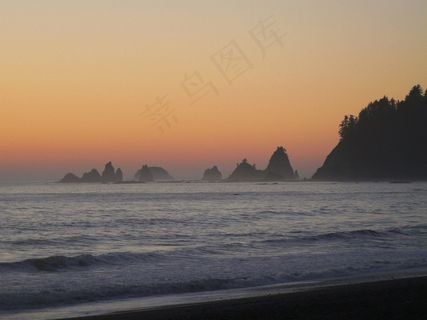 海堆，日落，华盛顿，海洋，大海，海滩