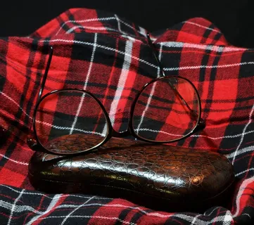 眼镜，眼镜，法兰绒，格子，眼镜盒