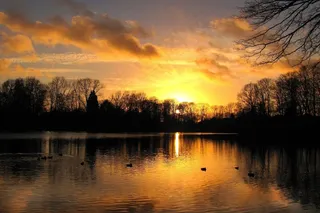 日落，傍晚的天空，景观，云，秋季，水