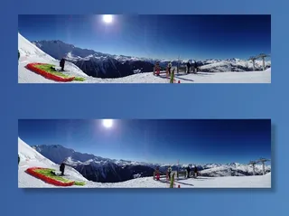 滑雪，山，雪，全景，视图，滑翔伞