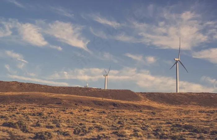 风车，字段，农村，蓝色，天空，云