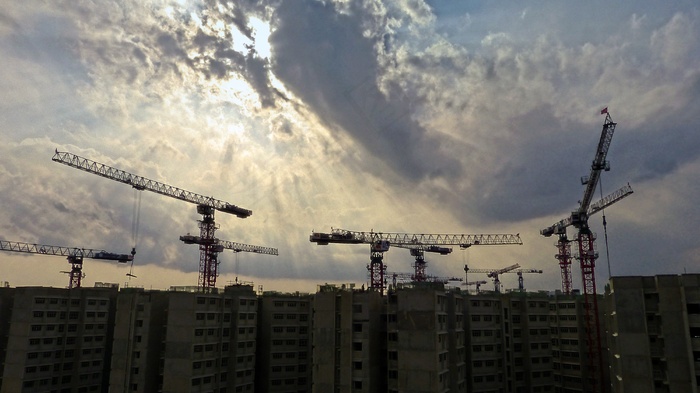 建筑，工地，起重机，建筑施工