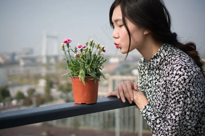 肖像，摄影，女人，亚洲，花