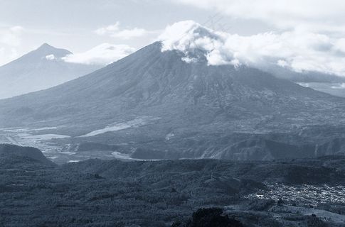 山峦,冰雪,天空,风景,长城,黑色和白色自然山火山