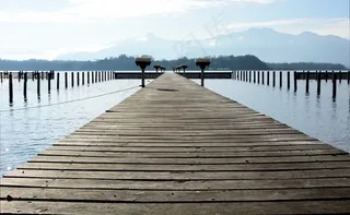 网络，浮桥，概述，地平线，宽阔，水，湖泊