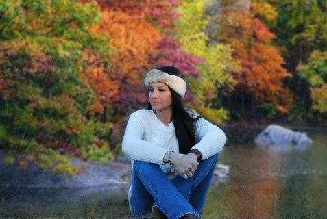 女人，长长的头发，秋天，树木湖