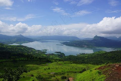 谷，山，湖泊，天空，云，风景，自然