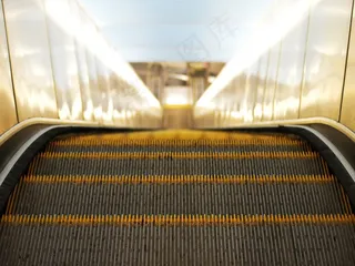 自动扶梯，下，移动，购物中心，运输，黄色，蓝色