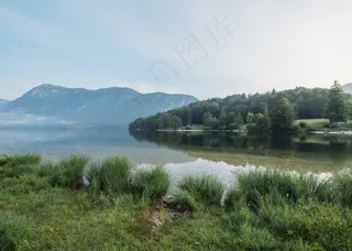 湖，山，水，反射，玻璃状，表面