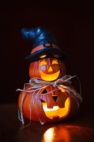 秋景，装饰，脸，秋天，可笑，万圣，头