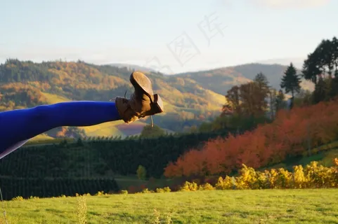 脚，可笑，性质，鞋，棕色，秋季，颜色，蓝色